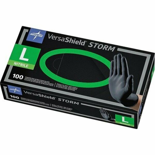 Medline Industries VersaShield STORM, Nitrile Disposable Gloves, 2.8 mil Palm, Nitrile, Powder-Free, L, 100 PK, Black MIIMG6113